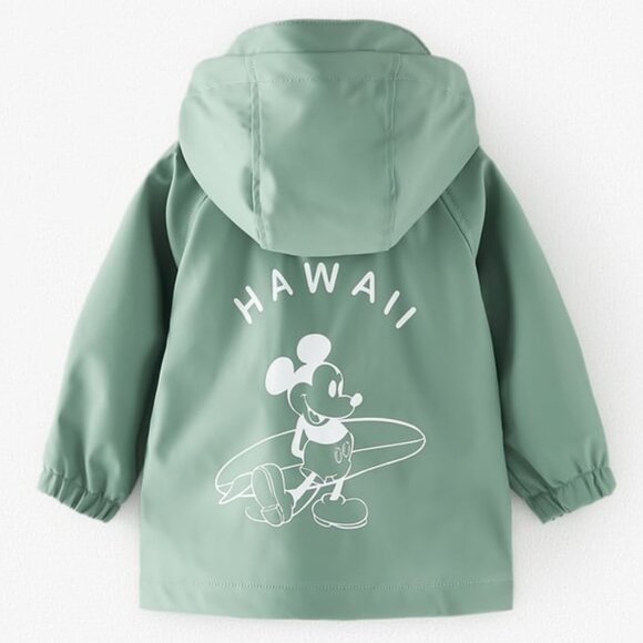 Zara Infant Water Resistant Rubberized Jacket 12 -18M Green Disney Mickey Mouse - Picture 4 of 11